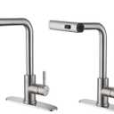 KEER Waterfall Kitchen Faucet with Pull Down Shower, Single Handle and 360 Swivel Stainless Steel Single Hole Kitchen Sink Faucet, Brushed Nickel