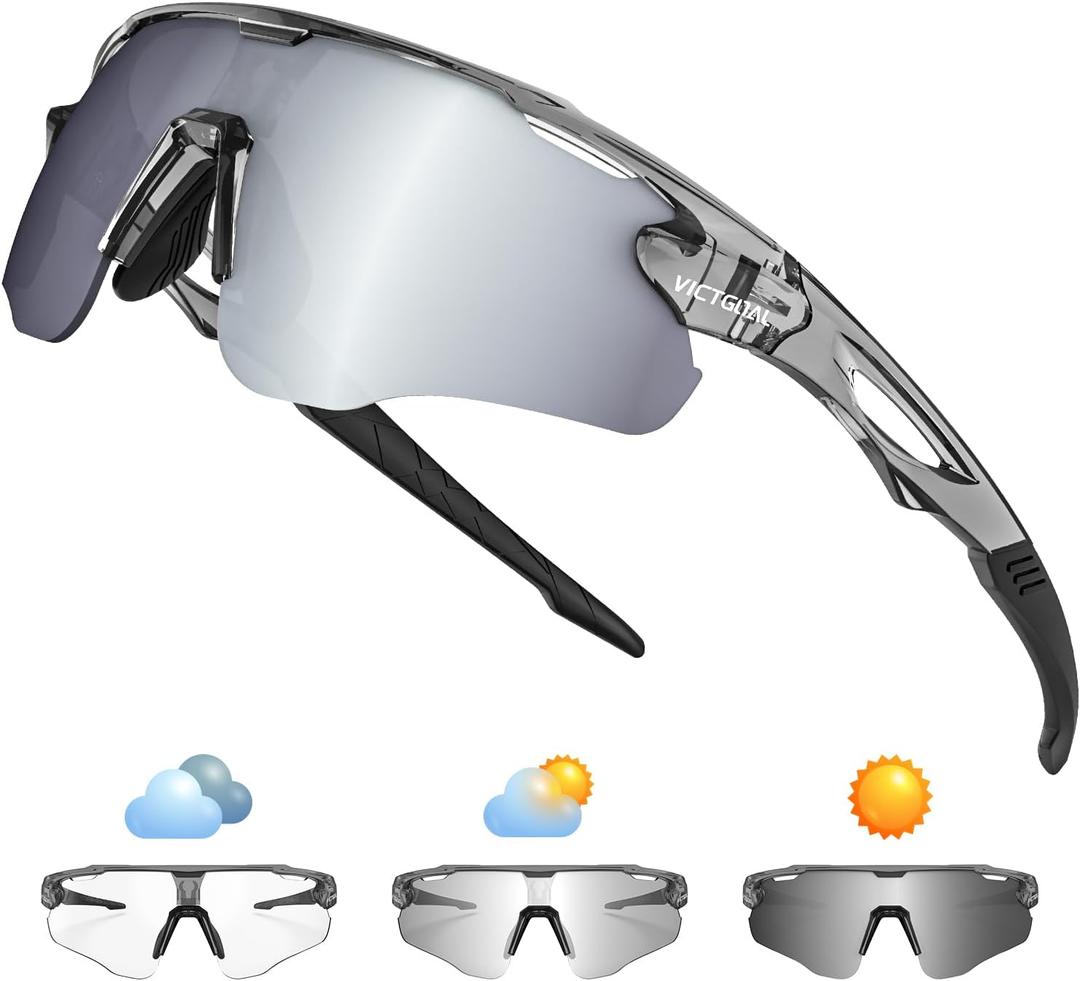 VICTGOAL Cycling Glasses Photochromic Sunglasses for Men Women TR90 Frame Glasses with UV Protection Bike Glasses for Cycling (Grey)