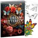 Adult Coloring Book for Women Relaxation, Butterfly Coloring Book for Adult Spiral Bound 30 Pages Thick Paper One Sided Design Coloring Book Mindfulness Gift for Her, Anxiety Relief Gifts Relaxation