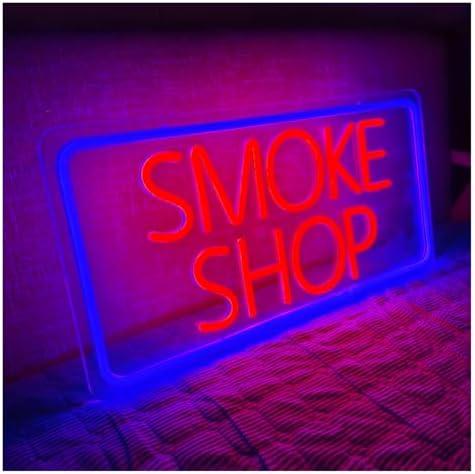 30"x15" Extra Large LED SMOKE SHOP Signs for Business, Super Bright Neon SMOKE SHOP Sign with Sturdy Chain, 5 Levels Brightness Adjustable for Store Retail Shop Window Bar Restaurant (Red/Blue)