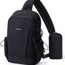 ECOHUB Anti-Theft Crossbody Bag Men Women, RFID Blocking Lightweight Sling Backpack Eco-Friendly with 9 Pockets Sturdy SBS Zippers Water Resistant for Travel Work Hiking Outdoor, Black