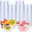 Suclain 200 Pack 2 Oz Dessert Cups with Spoons Round Clear Plastic Party Disposable Appetizer Parfait Cups Serving Bowls for Tasting Party Appetizers Fruit Parfait Trifle Mousse Pudding