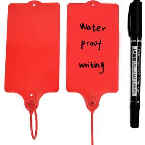100 Plastic Shipping Tags - Waterproof, Writable, Hanging Tags with One Red Marker Pen