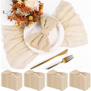 Teruntrue 30 Pack Champagne Cloth Napkins Cheesecloth Napkins Set of 30 Gauze Napkins Bulk Washable Boho Dinner Table Napkins Wedding Party Baby Shower Birthday Party Decorations, 20 x 20 Inch