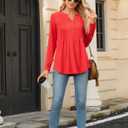 Bestbee Women's Long Sleeve Button-Down Shirts V Neck Tunic Tops 2024 Fall Tops Casual T-Shirts Dressy Blouses (Red, L)