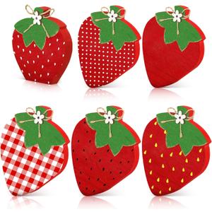 Yalikop 6 Pcs Wood Strawberries Summer Decor Summer Tier Tray Decoration Strawberry Decor Wood Table Signs Block Signs Party Tiered Tray Decorations for Holiday Party Home Supplies