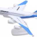Diecast Airplane Toy, Kids A380 Airlines Plane Model Jet Alloy Metal Aircraft Pull Back Plane Toys with Lights and Sounds for Boys 3-7 8 Years Old (Include Holder), Blue