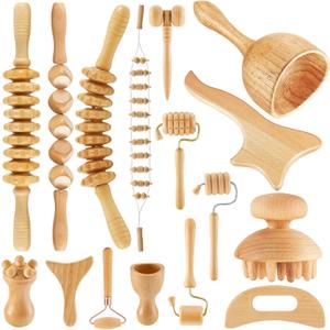 16-in-1 Wood Therapy Massage Tools Set Maderoterapia Kit Therapy Tools for Body Sculpting Muscle Pain Relief Lymphatic Drainage Women Face Wood Roller Fascia Massage