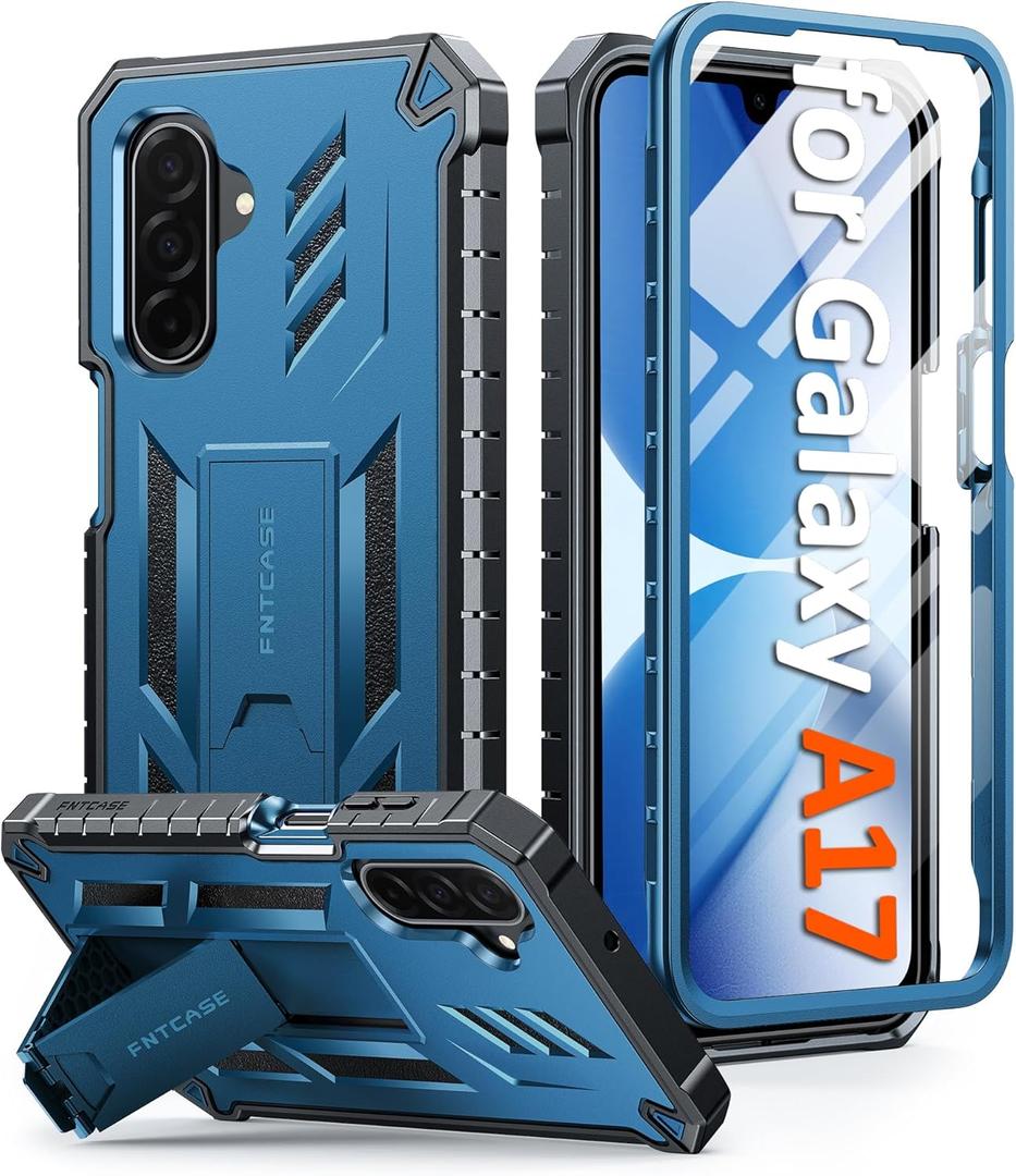 FNTCASE for Galaxy A17-5G Phone Case: for Samsung Galaxy A17 with [Built-in Screen Protector & Kickstand] [Military-Grade Drop Protection] Heavy Duty Protective Shockproof TPU Cell Phone Cover (Blue)