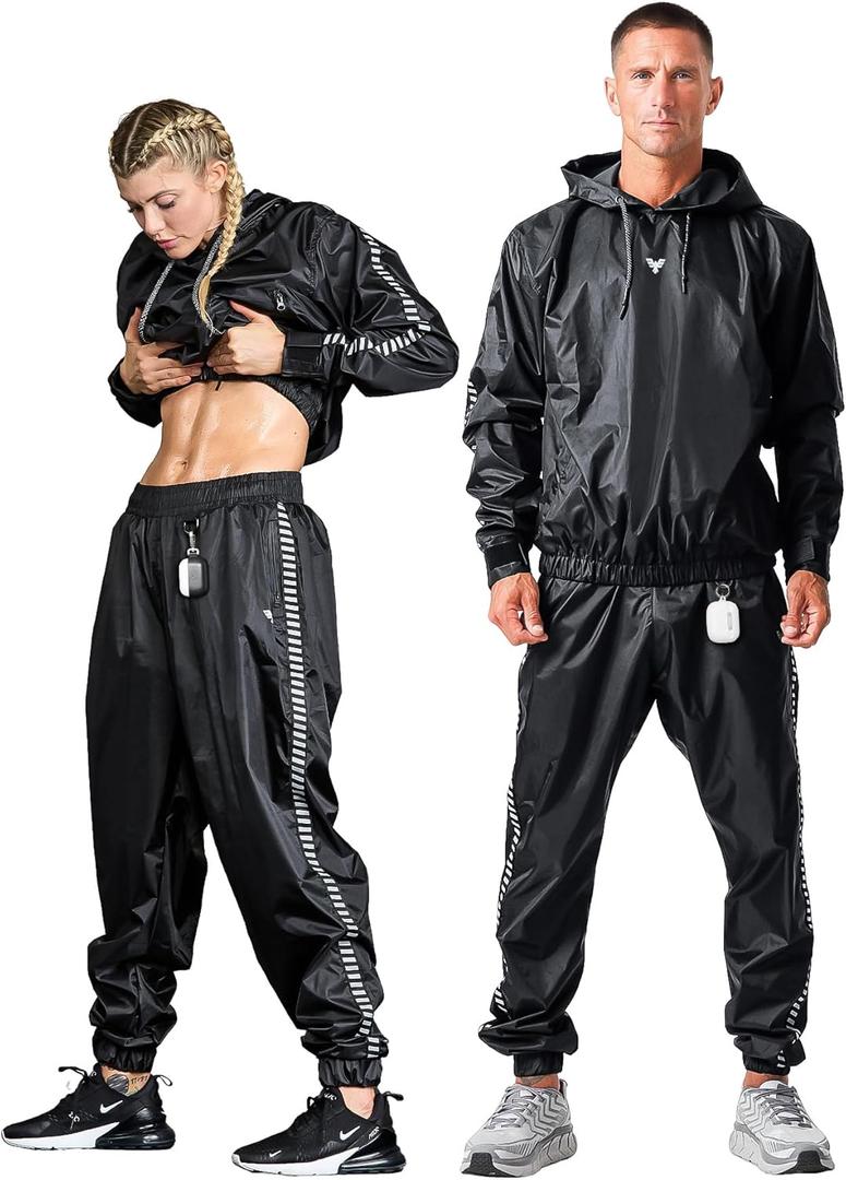 Elite Sports Sauna Suit for Weight Loss Men & Women Boxing MMA Wrestlers Gym Sweat Hoodie Sauna Suits Wrap Full Body Workout (3X-Large, Black)