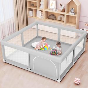 Baby Playpen for Toddler, Large Playpen for Babies 50"  50" Baby Fence Playards, Kids Safety Play Pen Area for Indoor & Outdoor (Grey)