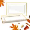 FOCUSLINE 8 PCS Plastic Serving Trays for Party, Clear and Gold Rim Serving Platters and Trays, Premium Plastic Fruit Tray, Disposable Platters for Cupcake, Dessert, Appetizers