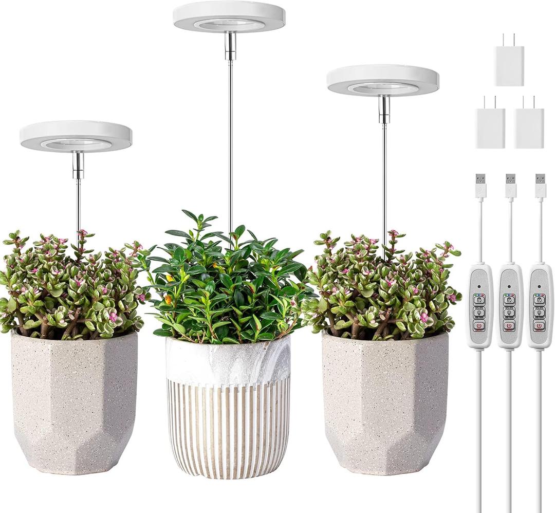 LORDEM Grow Light, Full Spectrum LED Plant Light for Indoor Plants, Height Adjustable Growing Lamp with Auto On/Off Timer 4/8/12H, 4 Dimmable Brightness, Ideal Small Pack of 3, Warm White (3-Pack)
