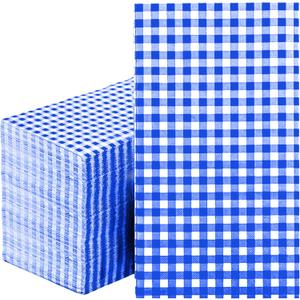 2 x Blue Checkered Napkins  100-Pack 3-Ply Disposable Paper Napkins for BBQ, Picnic, Wedding & Party Events  Soft & Durable Gingham Design.