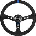 RASTP Universal Racing Steering Wheel Suede Deep Dish 13.58/345mm 6 Bolts with Horn Button Include Cable,Wrench (Blue)
