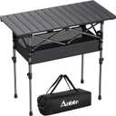 Anbte 3ft Aluminum Roll Top Camping Table, 2 Adjustable Height Camping Table Folding with Storage Net & Bag Lightweight Roll Up Table for Tailgate Outdoor Backyard BBQ Patio Picnic, 32.2 X 16, Black
