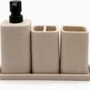 ZCCZ Beige Bathroom Accessory Sets, 4 Pieces Bathroom Accessories Complete Set Vanity Countertop Accessory Set, Includes Lotion Dispenser Soap Pump, Tumbler, Toothbrush Holder and Tray