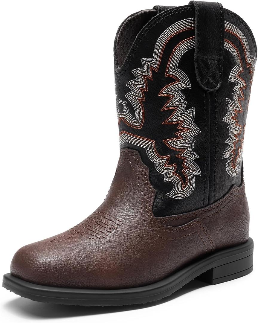 DREAM PAIRS Toddler Little Boys Girls Cowboy Boots Kids Western Square Toe Riding Mid Calf Boots (Dark Brown/Black) 9
