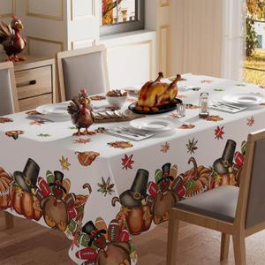 XCHI Turkey Thankful Maple Leaves Pumpkin Thanksgiving Fall Tablecloth Square Washable Table Covers for Indoor Outdoor Dining Home Party Decorations Table Cloth 60x60 Inch