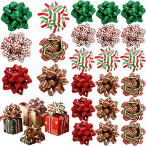 Geelin 24 Pcs Christmas Gift Pull Bows Peel Stick 6 Style Christmas Confetti Gift Bows Xmas for Tree Presents Package Baskets Wedding Party Decor Birthday