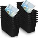 Fuutreo 12 Pieces Book Bins for Classroom Plastic Binder Holder Magazine Stuff Folder File Organizer Box for Home Office School Supplies (Black)