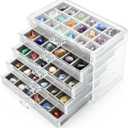 Jucoan Clear Acrylic Rock Display Case, 5 Layer 90 Grids Rock Collection Case with Adjustable Velvet Insert, Mineral Gemstone Storage Organizer Box for Kids Crystals, Rocks Collection