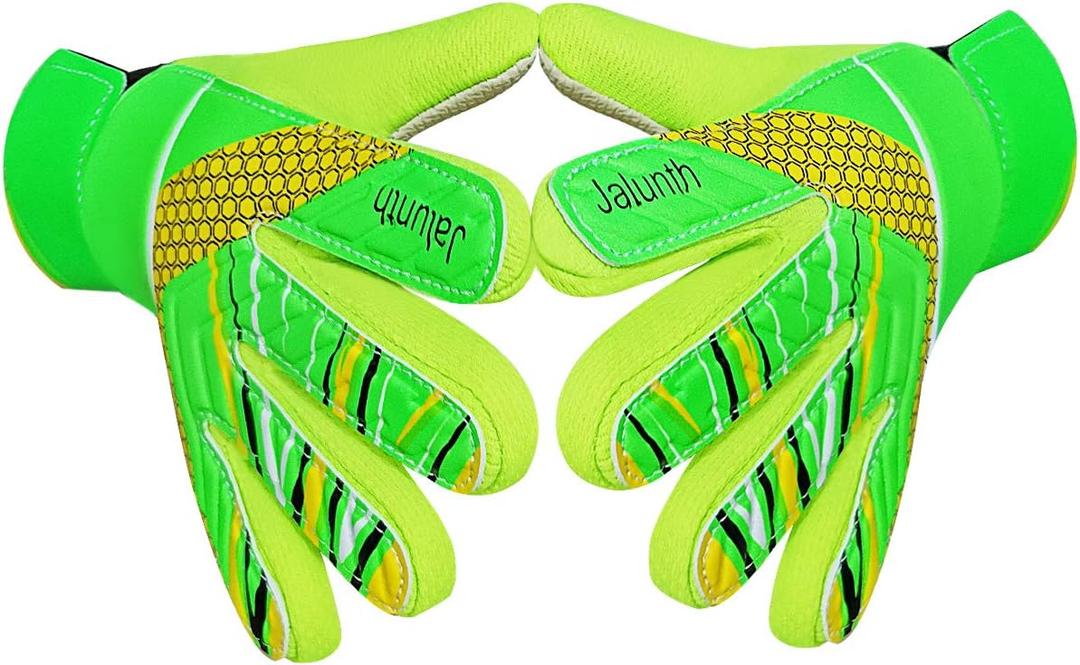 Jalunth Goalkeeper Goalie Soccer Gloves Kids Youth Goal Keeper Field Player Glove Boys Girls Embossed Anti-Slip Latex Palm Soft Pu Hand Back, Size 7 Suitable for 9-10 Years
