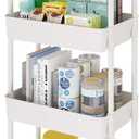 Laiensia 4-Tier Storage Cart,Multifunction Utility Rolling Cart Kitchen Storage Organizer,Mobile Shelving Unit Cart with Lockable Wheels for Bathroom,Laundry,Living Room,With Classified Stickers,White
