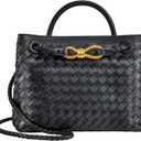 Woven Tote Bag for Women Leather Shoulder Handbag Designer Top Handle Purses (Black)