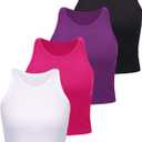 4 Pieces Basic Crop Tank Tops Women Racerback Crop Tops Cotton Sport for Girls Lady Daily Wearing (Small, Black, Purple, Rosy, White)