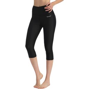 Ubestyle UPF 50+ High Waist Swim Leggings for Women Swim Capris Swim Pant Swim Tights Beach Pants Sun Protective (Medium, Black)