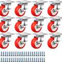 1.5 Inch Caster Wheels, Heavy Duty Casters Wheels with Brake Swivel Casters with Polyvinyl chloride (PVC) Wheels, Plate Casters Locking Casters Red (12 Pack)