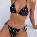 Tainehs Women's Sexy Halter Bikini Set Triangle Top String Swimwear Two Piece Swimsuits Cheeky Bathing Suit (Blue, M)