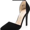 DREAM PAIRS Women's Oppointed-Lacey Pointed Toe Ankle Strap High Heel Stiletto Pumps Wedding Dress Shoes (7.5, Black/Nubuck)