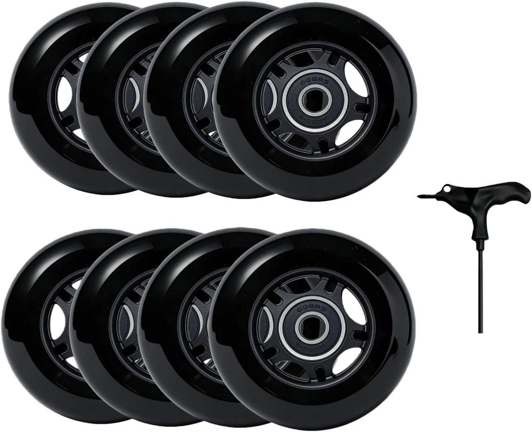 8-Pack Inline Skate Wheels 85A with ABEC-9 Bearings, 64mm 70mm 72mm 76mm 80mm Sizes, Indoor & Outdoor Use for Roller Hockey, Inline Skates, Scooter and Luggage Repair (76mm)