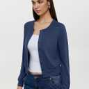 REORIA Womens 2025 Fall Fashion Lightweight Long Sleeve Button Down Casual Wool Blend Cardigan Sweaters (Blue)