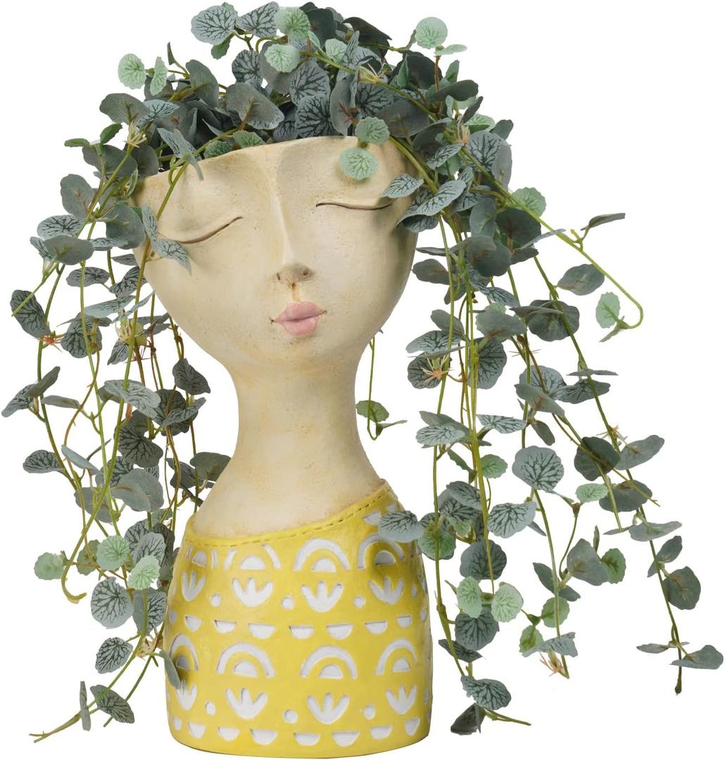 DiliComing Face Planter-Pots for Indoor Plants - 11 Inch Tall Planters for Flowers Head Planter with Drainage for Patio Yard Garden Succulent Pots Garden Decor 6 x 6 x 11 Inch