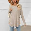 Lafural Womens Long Sleeve Tops Tunic Fall Shirts Women Sweaters Crew Neck Button (Small, Apricot)
