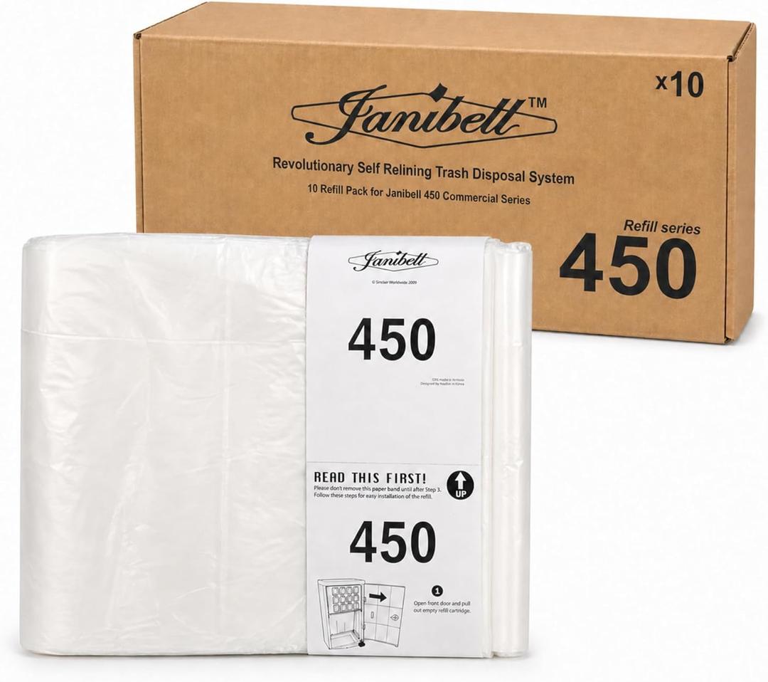 Janibell Polyethylene Biodegradable 18 Gallon Waste Can Liner, Flat Seal, for 450 Series Waste Disposal System, Light Green, 0.7 Mil, 17.75" x 11.5" x 8" (Set of 10 Liner Tubes)