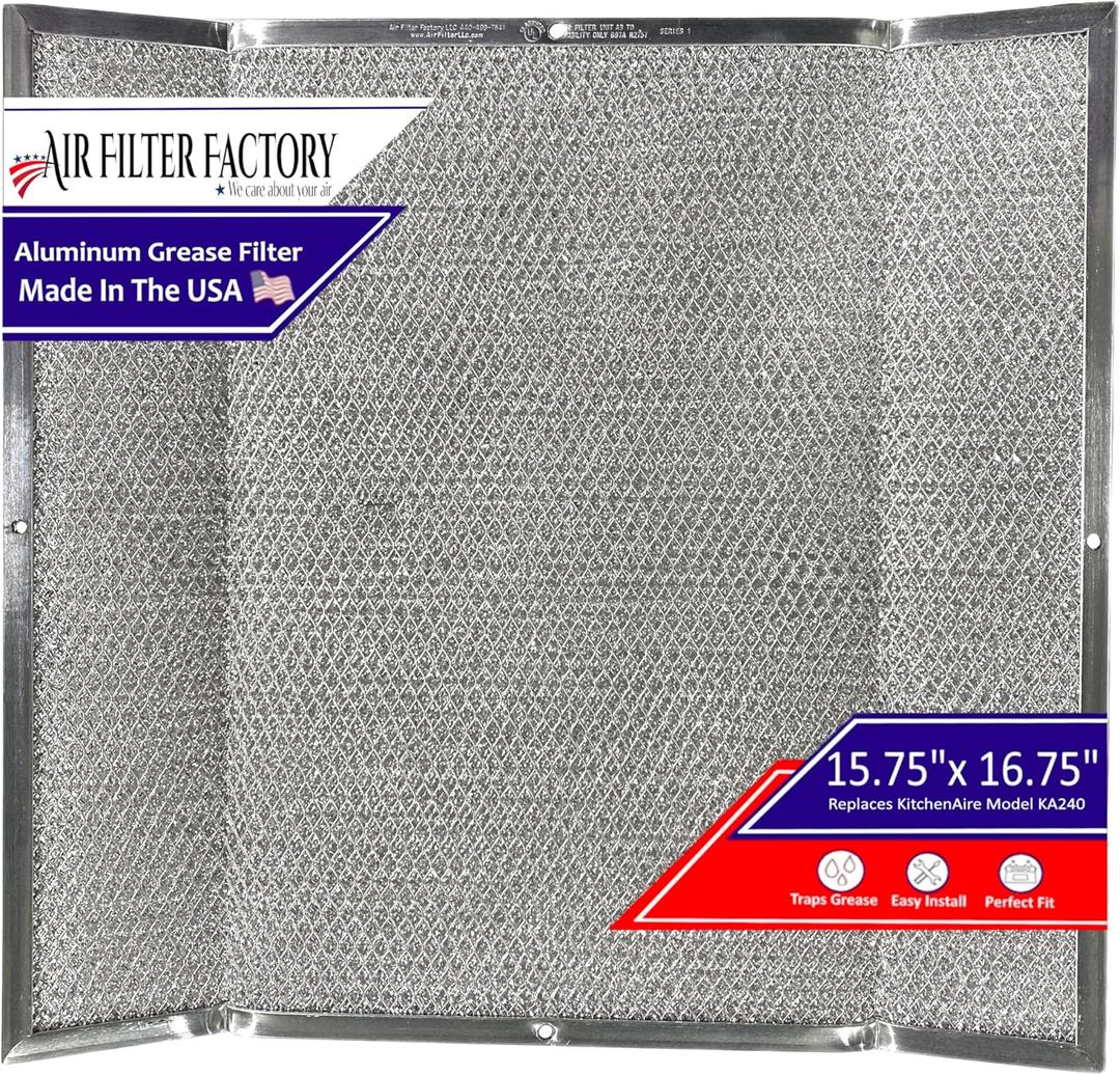 Air Filter Factory Replacement For KA240 KitchenAire 15.75 x 16.75 x 0.37 Inches Range Hood Filter Aluminum Mesh Grease Range Vent Hood Filter Air Filter Factory Replacement For KA240 KitchenAire 15.75 x 16.75 x 0.37 Inches Range Hood Filter Aluminum Mesh Grease Range Vent Hood Filter
