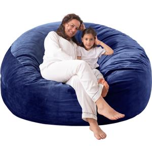 [Velvet Fabric] Large Bean Bag Chair: 4 ft Memory Foam Bean Bag Chairs for Adults with Filling,Adult/Kids Bean Bag Chair with Filler Included,Soft Faux Fur Fabric,Cobalt,4 Foot