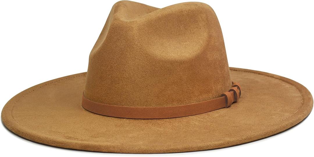 Big Wide Brim Fedora Hat for Women - Nashville Outfits Western Hats Women's Felt Panama Rancher Hat (6 3/4-7 3/8, Caramel)