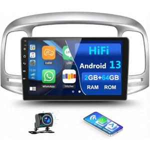 2G+64G Android 13 Car Stereo for Hyundai Accent 2006-2011 with Wireless Apple Carplay Android Auto,9'' Touchscreen Car Radio with WiFi,GPS Navigation,Bluetooth FM/RDS SWC Daul USB+AHD Backup Camera
