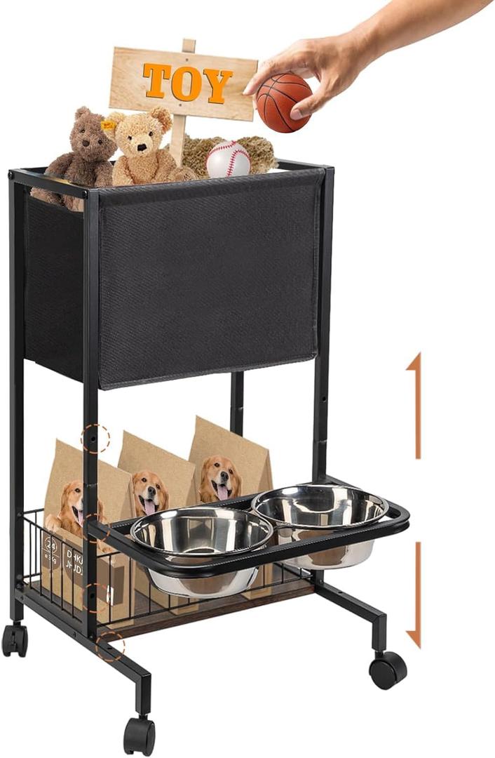 Dog Storage Organizer, Adjustable Heights Dog Toy Storage, Pet Storage Organizer with Wheel, Pet Feeding Station for Small, Medium, Large Dogs
