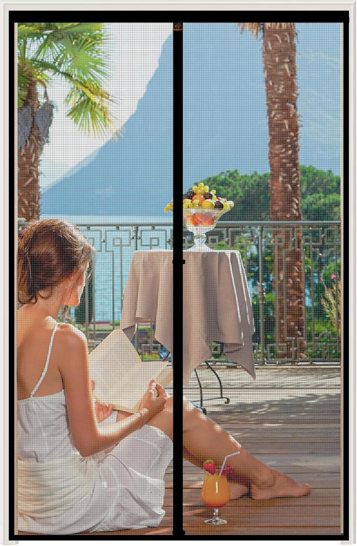 WochiTV Gray Magnetic Screen Door Fits Door Size 28" x 78", Screen Size 30" x 80", Mesh Net Curtain with Magnet Keep Fresh Air in (Middle-open Gray)