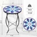 VCUTEKA Patio Side Table Outdoor Accent Table Bistro Coffee Table Plant End Table Small Porch Tables Indoor Round Glass Balcony Blue Flowers 14 inches