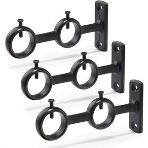 Goowin Curtain Rod Bracket, 3pcs Adjustable Curtain Rod Holder, Double Curtain Brackets Wall Mount Curtain Rod Hooks for Living Room Bathroom Bedroom Curtain rods, Drapery Rods (Black)
