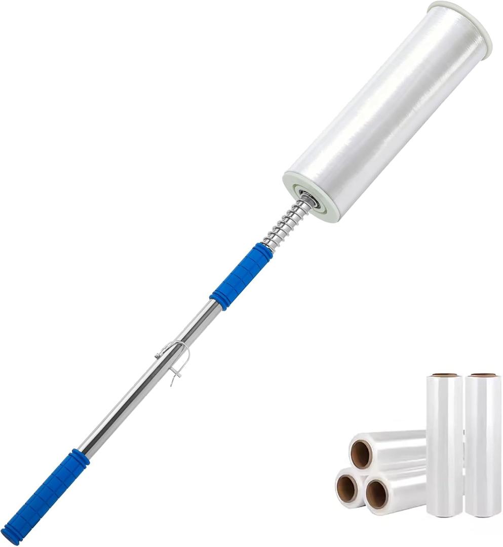 Long Handle Stretch wrap Dispenser - 48 Inch Shrink wrap Pole Heavy Duty Stretch Film Dispenser Pole Holder - Fits 12" to 24" Rolls with 2" to 3" Core -Wrapping Pole for Shrink Wrap