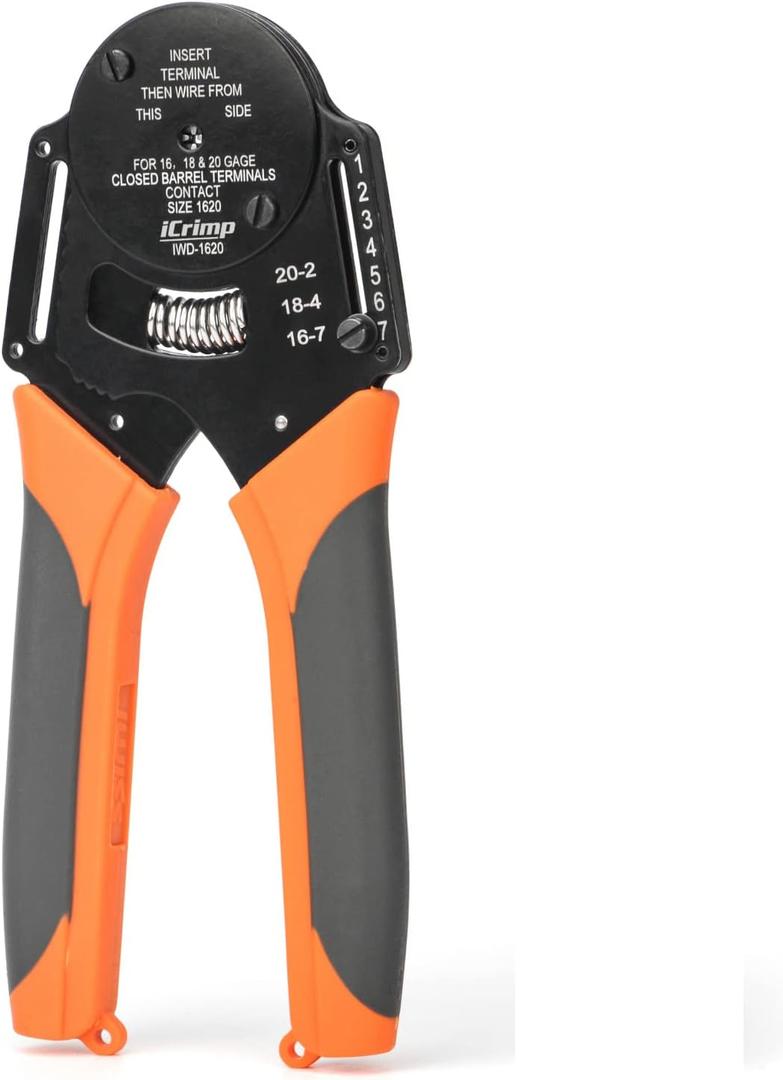 iCrimp IWD-1620 Deutsch Crimp Tool, Size 16 Deutsch Crimper, Solid Barrel Contact & Circular Connector Contacts Crimping Tool, 8 Indents Wire Crimper, AWG16 to AWG20