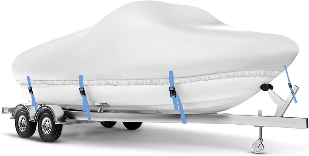 Boat Cover 22-24 ft, Waterproof 1200D Heavy Duty Boat Cover, PU Marine Grade Polyester Boat Covers 22-24 ft, Fits Bass, V-Hull, Tri-Hull, Runabout, Jon, Fishing, Trailerable, Beam Width 115 inch (Gray-Blue)